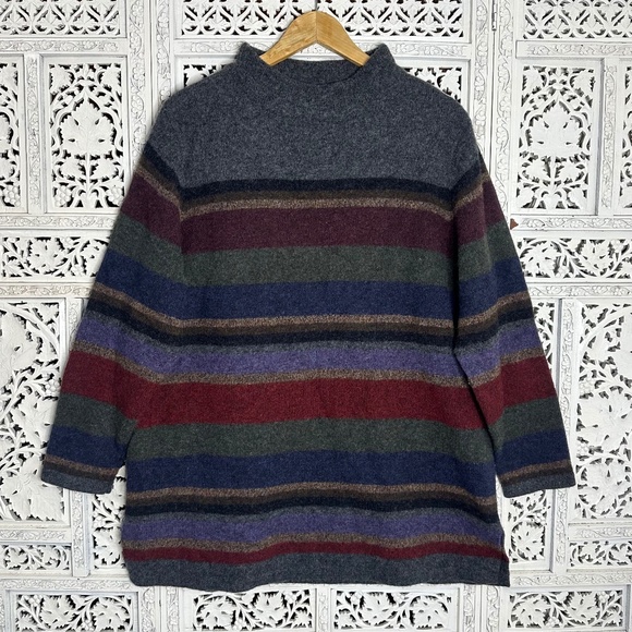 Vintage Lauren Ralph Lauren 100% Lambswool Striped Colorful Mockneck Sweater - Picture 1 of 7